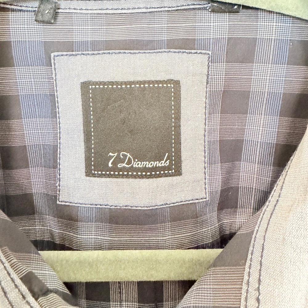 7 Diamonds Men’s Gray Plaid Button Down Shirt Size XL Long Sleeve Like New Sleek - Picture 4 of 7